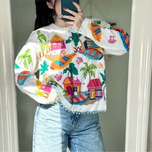 🔥 90S VINTAGE DESIGN OPTIONS BY PHILIP & JANE GORDON BEACH HOUSE BEADED CARDIGAN